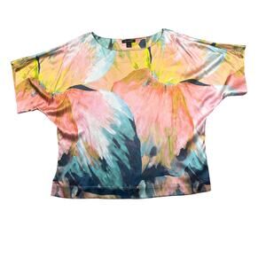 St. John Abstract Watercolor Luxe Silk Blend Blouse Size XL